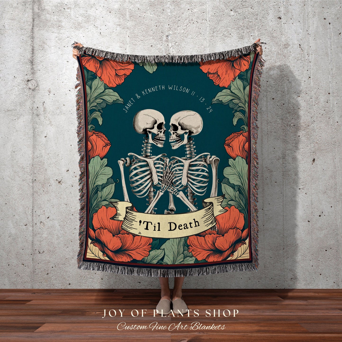 Custom 'Til Death Do Us Part' Tapestry Woven | Goth Wedding Custom Blanket Woven | Goth Decor Personalized Wedding Gift | Halloween Wedding