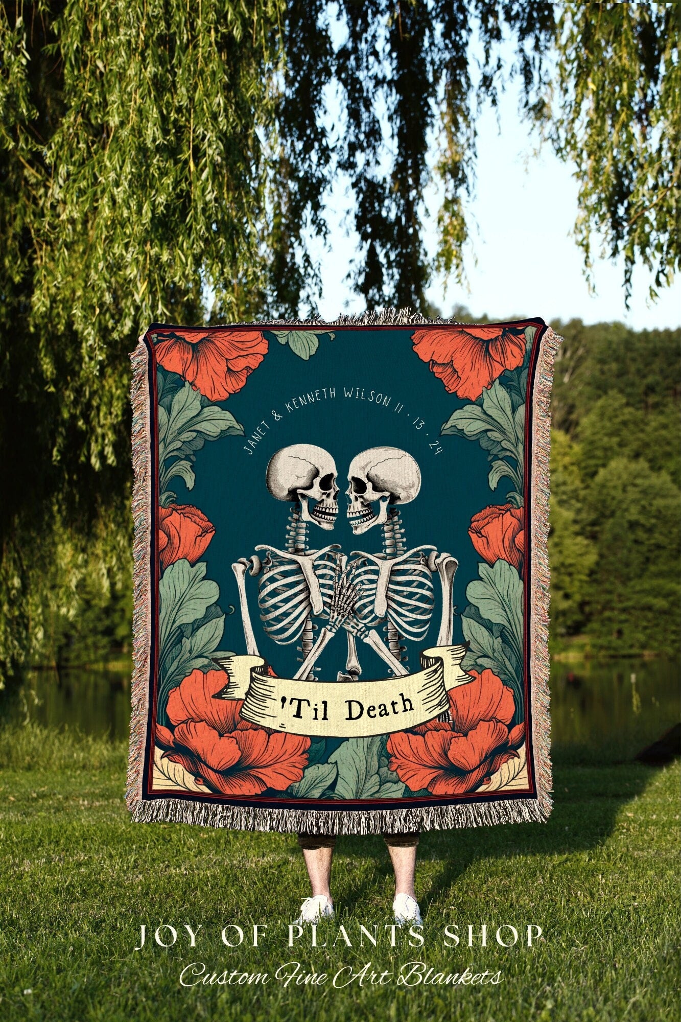 Custom 'Til Death Do Us Part' Tapestry Woven | Goth Wedding Custom Blanket Woven | Goth Decor Personalized Wedding Gift | Halloween Wedding