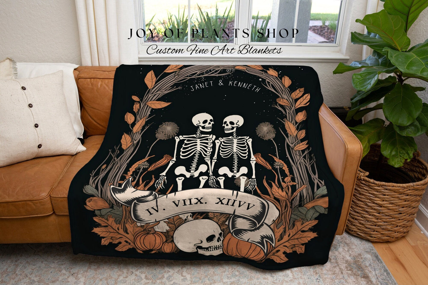 Goth Anniversary Blanket Personalized | Gothic Wedding Custom Blanket Woven | Spooky Decor Personalized Wedding Gift | Halloween Wedding |