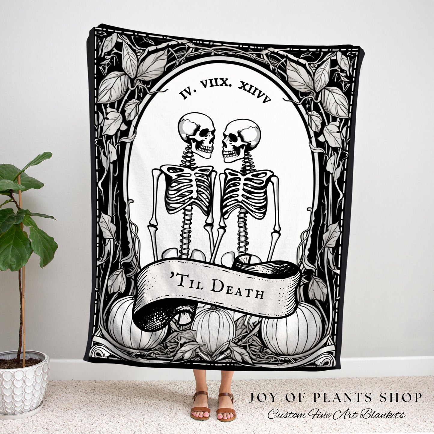 Til Death Do Us Part Woven Throw Blanket Custom Skeleton Couple Woven Blanket | Gothic Wedding Custom Throw Blanket | Victorian Goth Gift