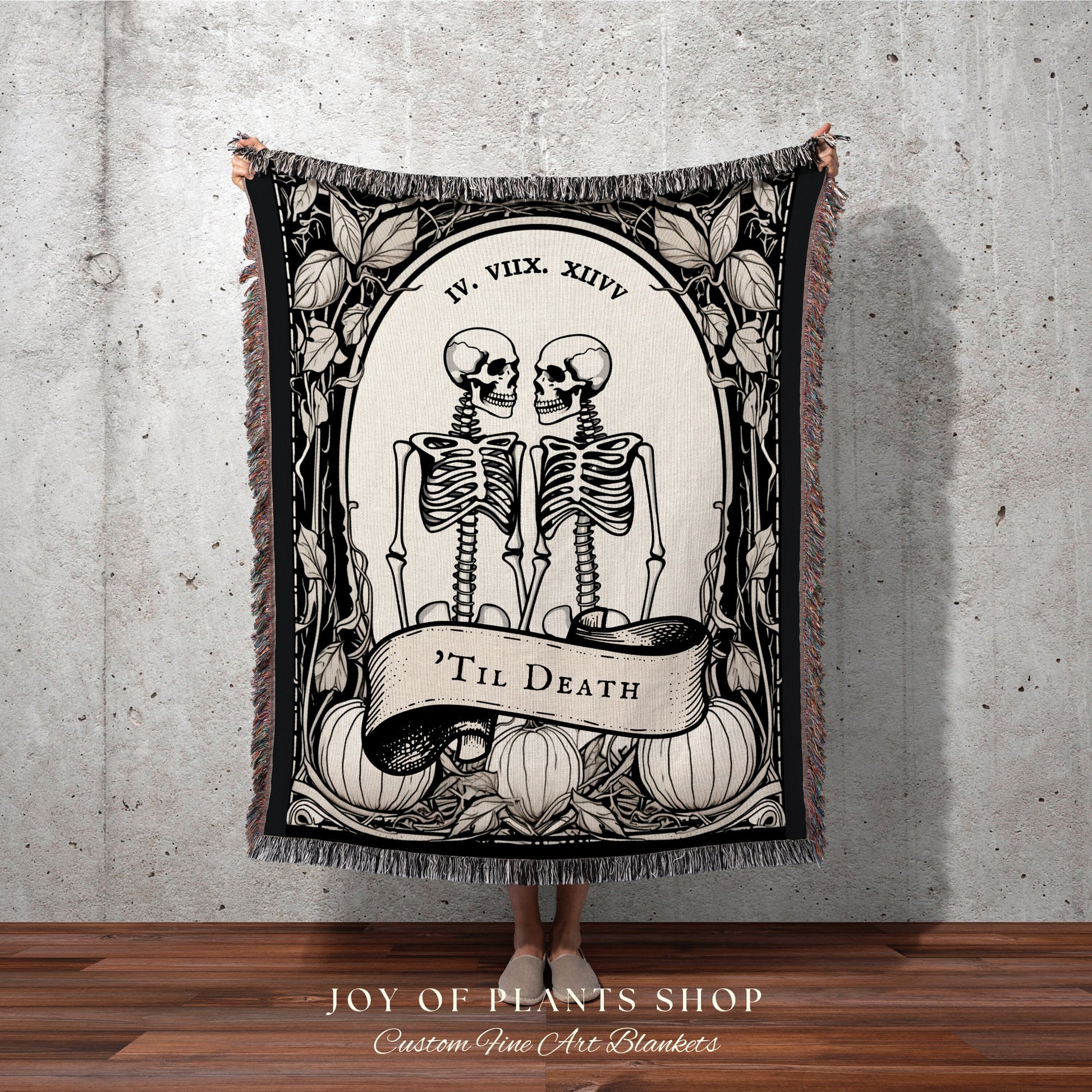 Til Death Do Us Part Woven Throw Blanket Custom Skeleton Couple Woven Blanket | Gothic Wedding Custom Throw Blanket | Victorian Goth Gift