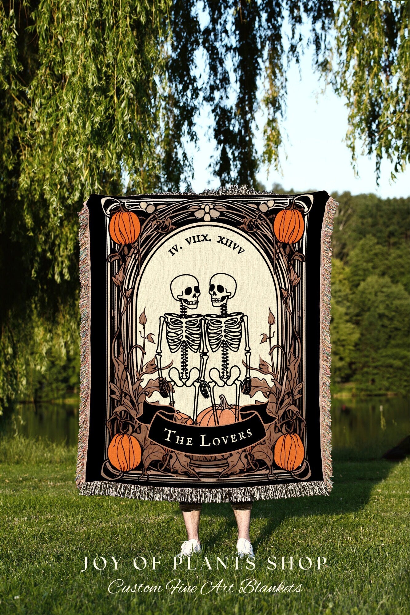 Personalized Gothic Wedding Woven Blanket Vintage Skeleton Couple Custom Blanket | Spooky Decor Custom Wedding Gift | Halloween Anniversary