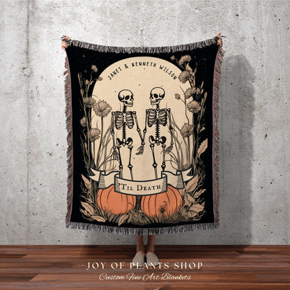 Til Death Do Us Part Personalized Tapestry | Gothic Wedding Custom Blanket Woven | Spooky Wedding Gift Personalized | Boho Halloween Wedding