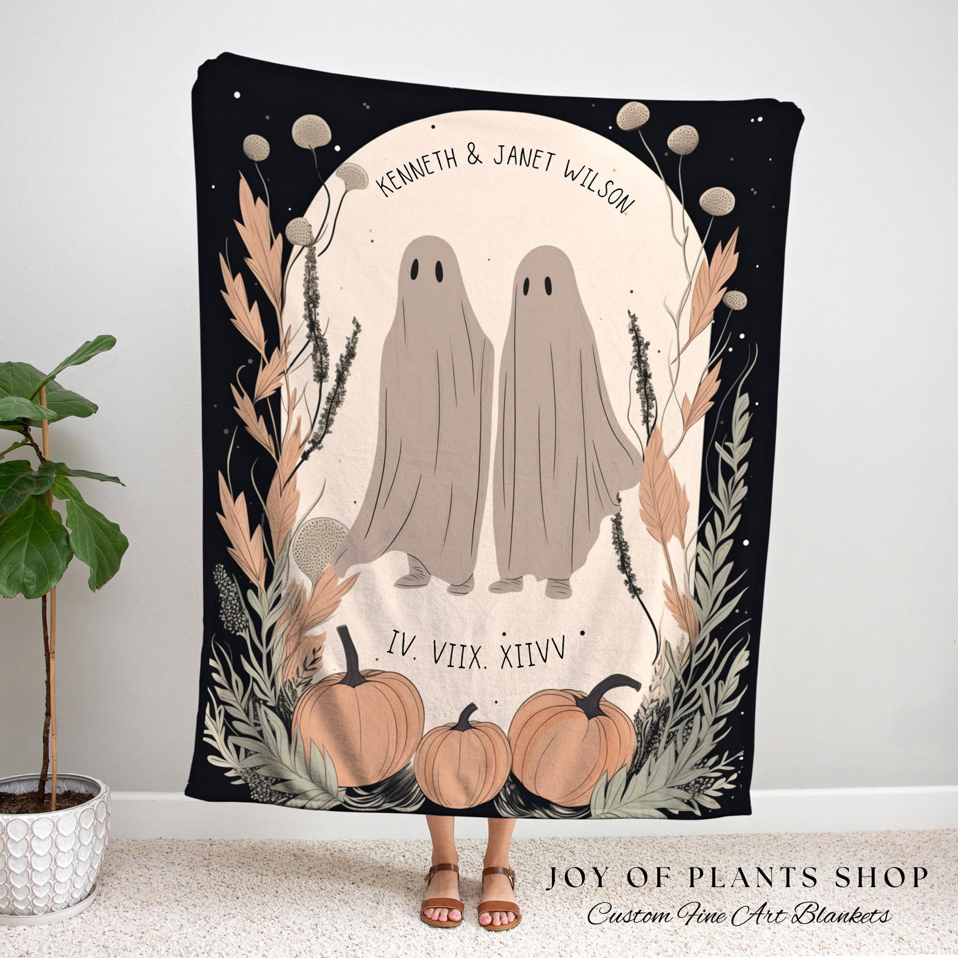 Personalized Ghost Couple Woven Blanket | Halloween Wedding Gothic Wedding Custom Blanket Woven | Goth Wedding Spooky Decor Wedding Gift