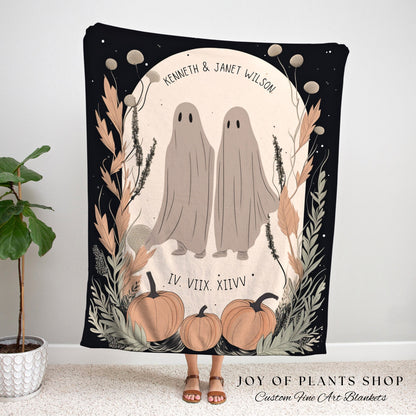 Personalized Ghost Couple Woven Blanket | Halloween Wedding Gothic Wedding Custom Blanket Woven | Goth Wedding Spooky Decor Wedding Gift