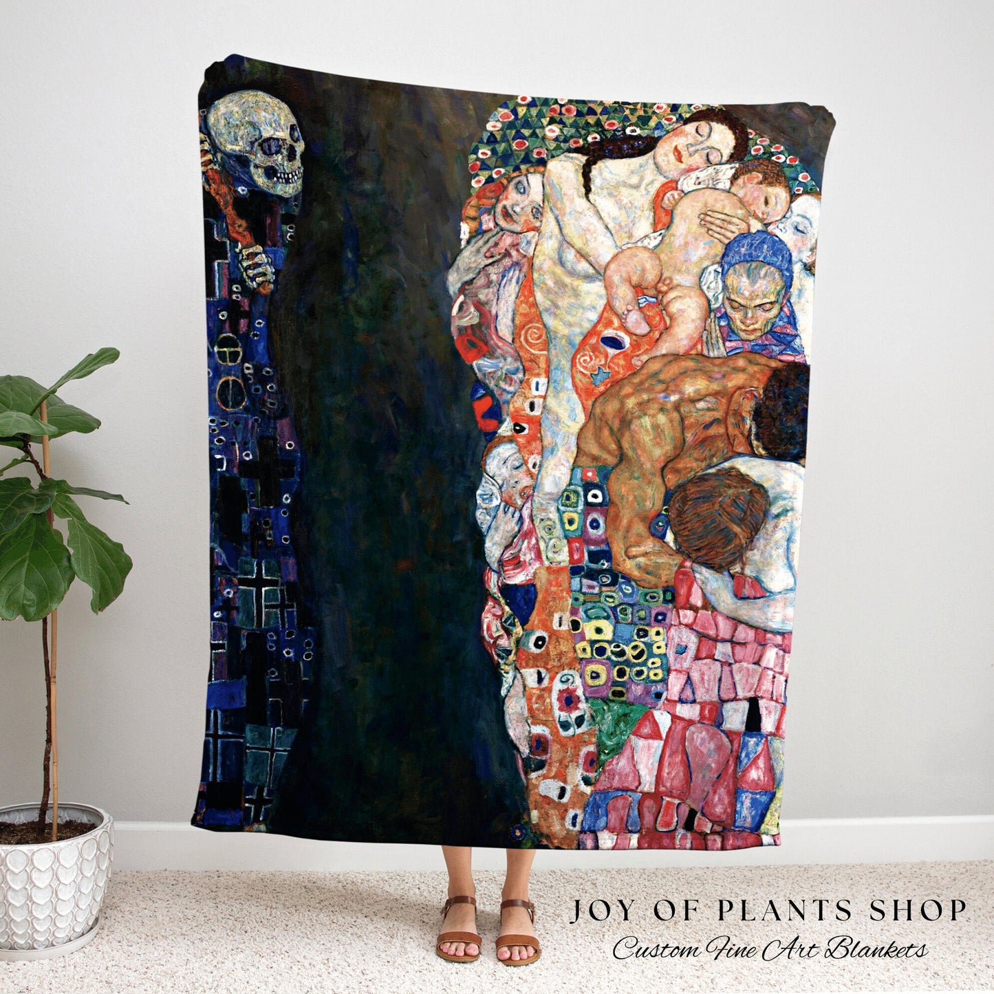 Death and Life Tapestry Painting Woven Wall Art | Gustav Klimt Sunflower Painting Fine Art Blanket Woven Throw | Famous Art Painting Blanket