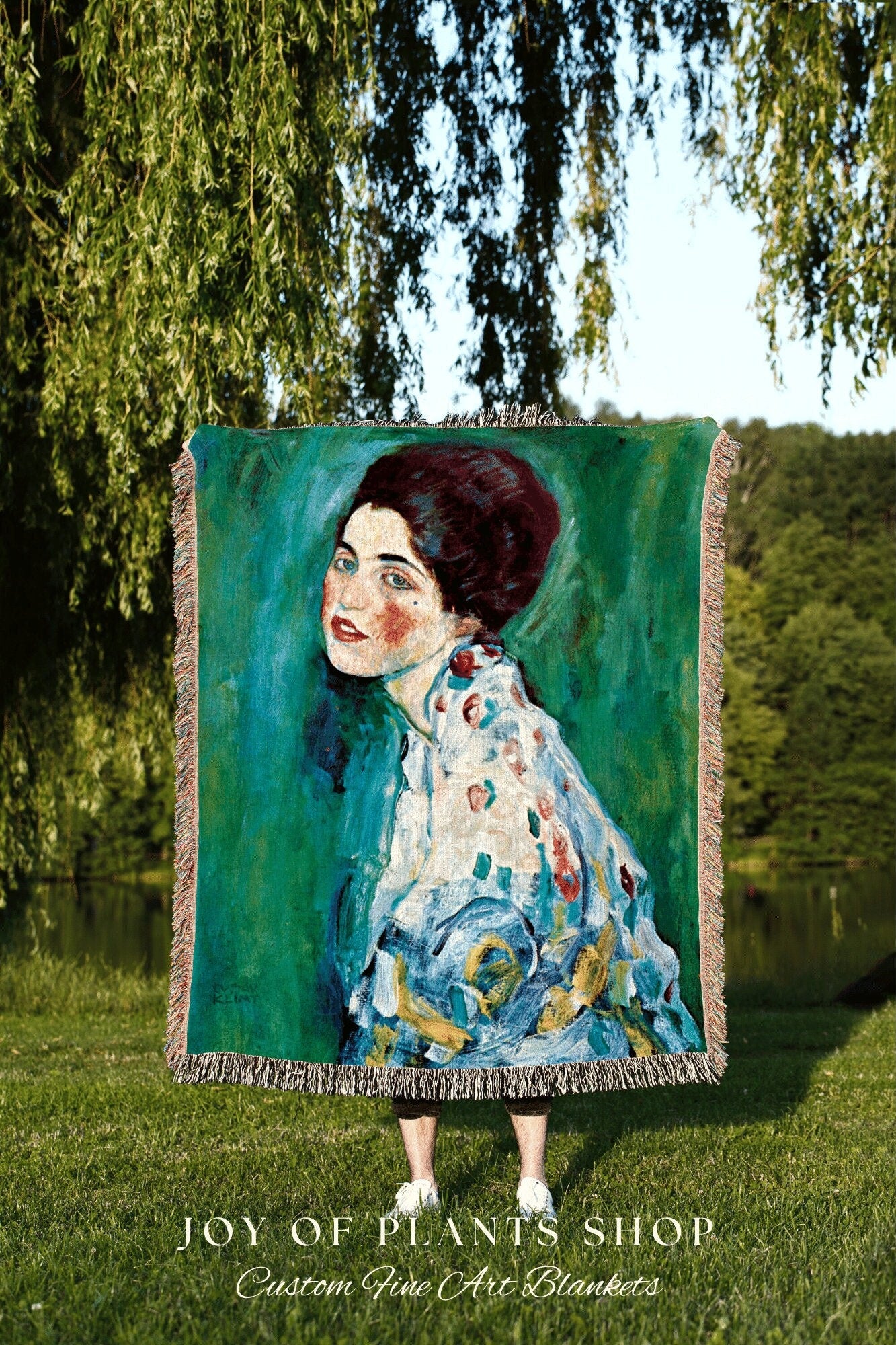 Vintage Art Painting Tapestry Klimt | Gustav Klimt Print Woven Throw Blanket | Gustav Klimt 'Portrait of a Lady' Painting Woven Blanket Art