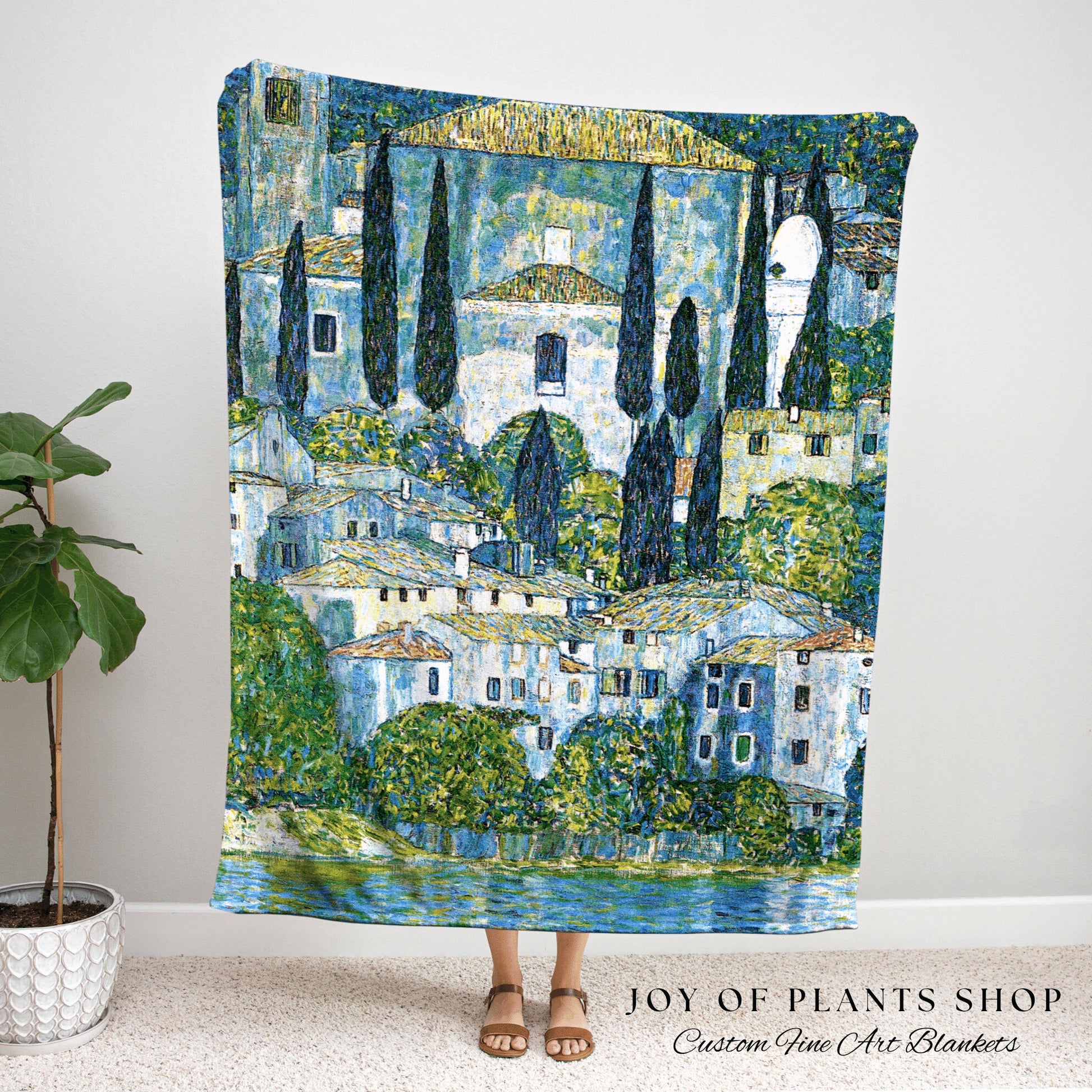 Maximalist Decor Tapestry Blanket Fine Art Painting 'The Church in Cassone ' Gustav Klimt Wall Art Painting Blanket Abstract Art Tapestry |