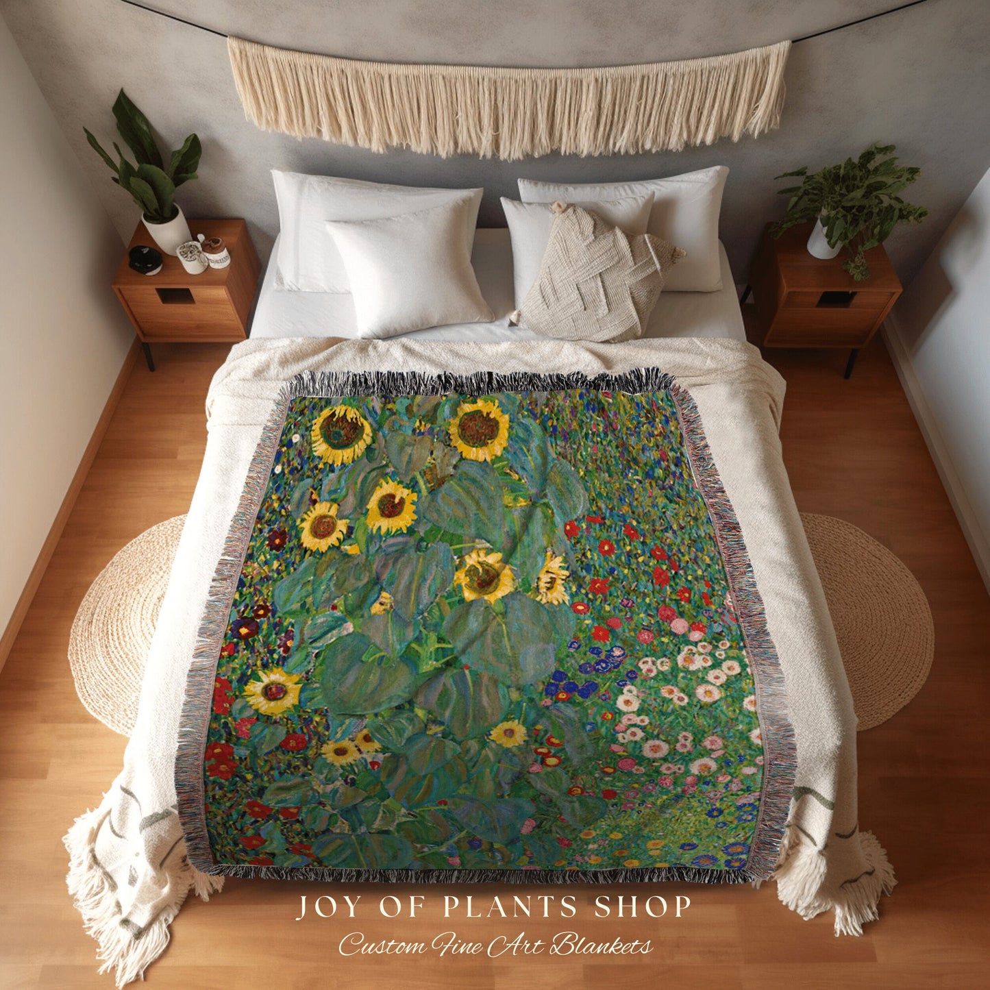 Klimt Tapestry 'Farm Garden with Sunflowers' | Gustav Klimt Sunflower Painting Fine Art Blanket Woven Throw | Famous Art Painting Blanket |