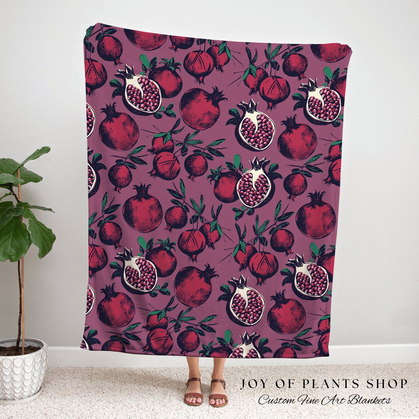 Pomegranate Blanket Woven Tapestry | Pop Art Wall Art Pomrgranate Decor | Purple Throw Blanket Pomegranate Tapestry Vintage Pomegranate |