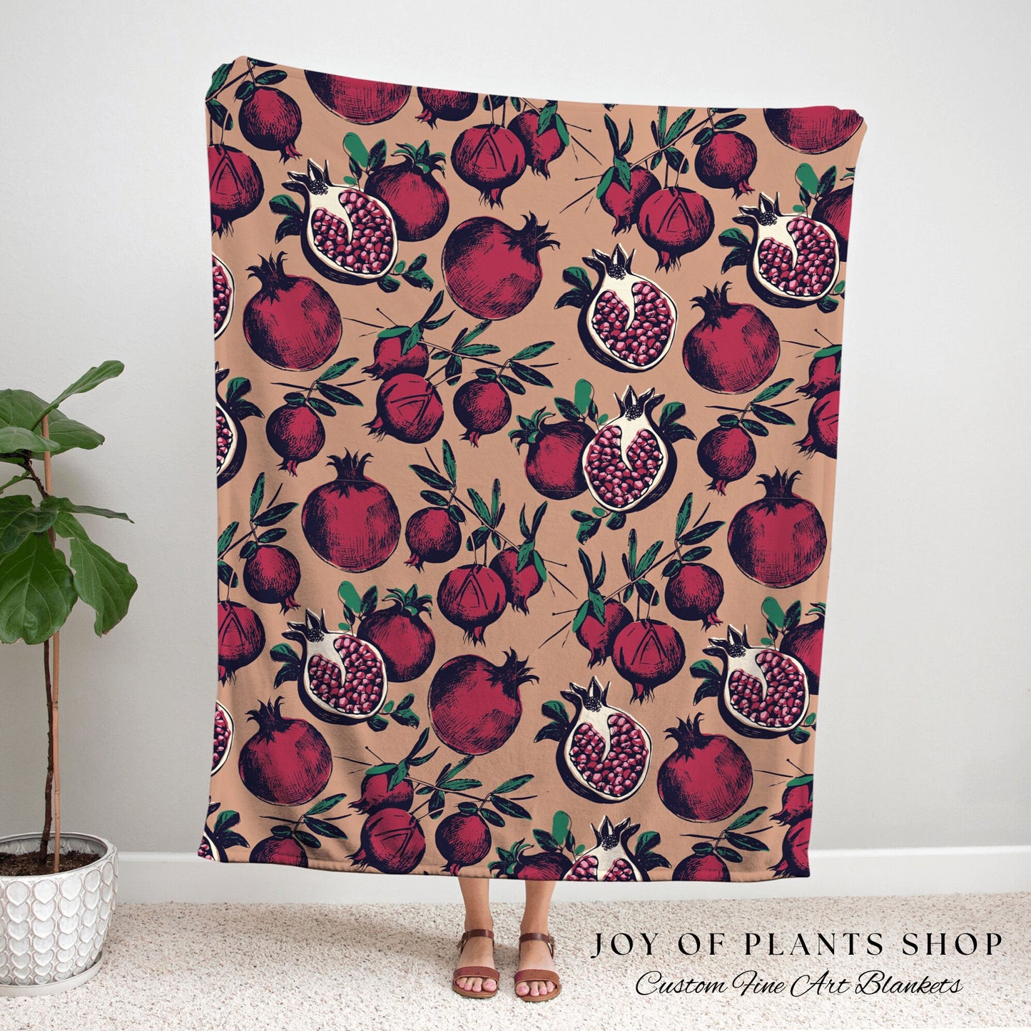 Pomegranate Aesthetic Tapestry Woven | Pop Art Wall Art Pomrgranate Decor | Peach Throw Blanket Pomegranate Tapestry Vintage Pomegranate |