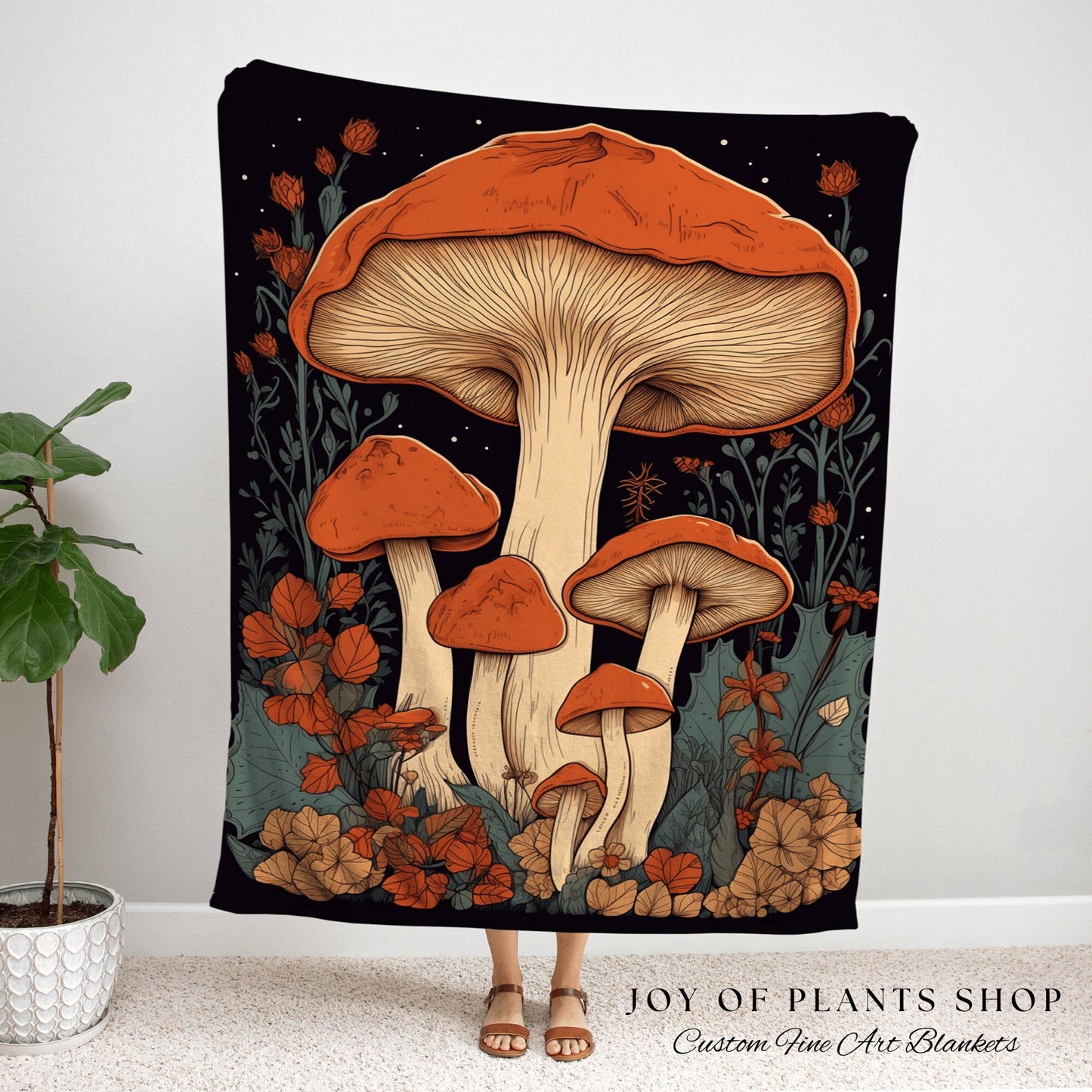 Celestial Mushroom Throw Blanket Cottagecore Decor | Mushroom Woven Throw Blanket Woodland Tapestry | Cottagecore Mushroom Vintage Blanket