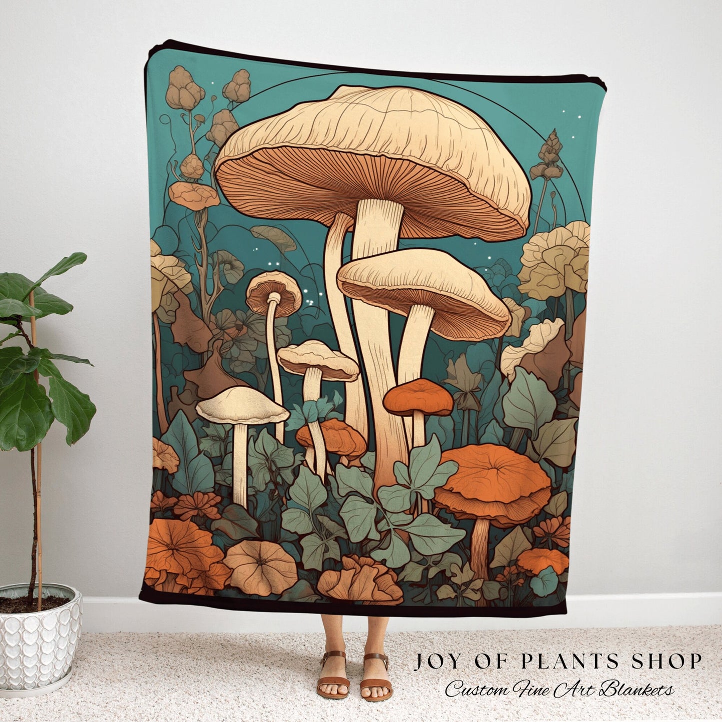 Vintage Mushroom Blanket Woven Throw Tapestry | Nature Lover Gift Whimsical Decor Cottagecore Mushroom Tapestry Gift for Mushroom Lover |