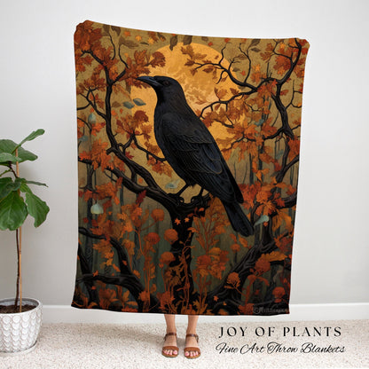 Gothic Fall Decor Crow Tapestry Woven | Raven Wall Art Blanket Woven Wall Hanging | Woodland Aesthetic Halloween Gothic Decor Crow Blanket |