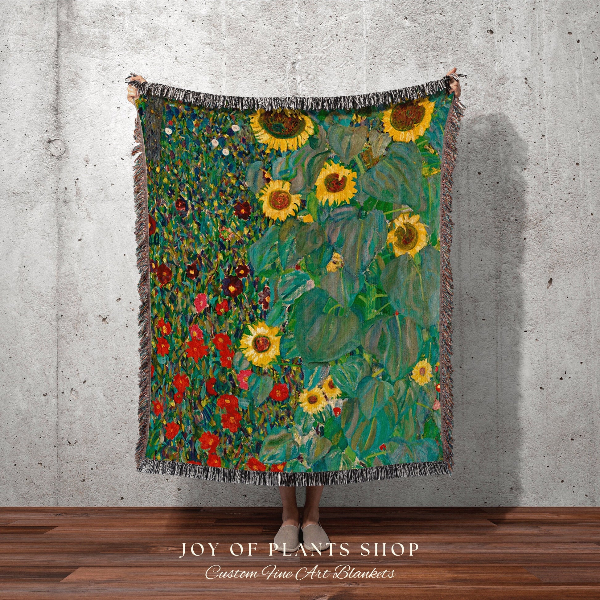 Farm Garden with Sunflowers Tapestry Woven | Gustav Klimt Sunflower Painting Fine Art Blanket Woven Throw | Famous Art Painting Blanket |