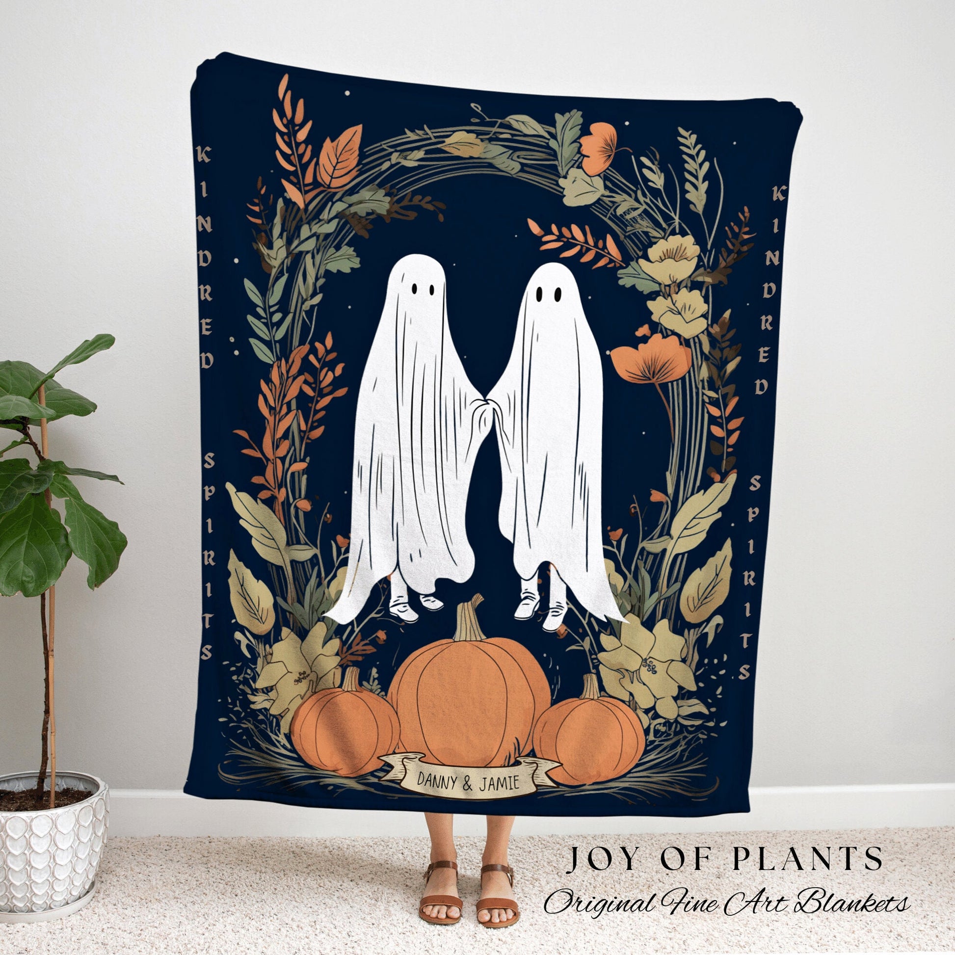 Couples Blanket 'Kindred Spirits' Custom Tapestry Woven | Personalized Ghost Blanket Anniversary Gift for Goth Couple | Halloween Blanket |