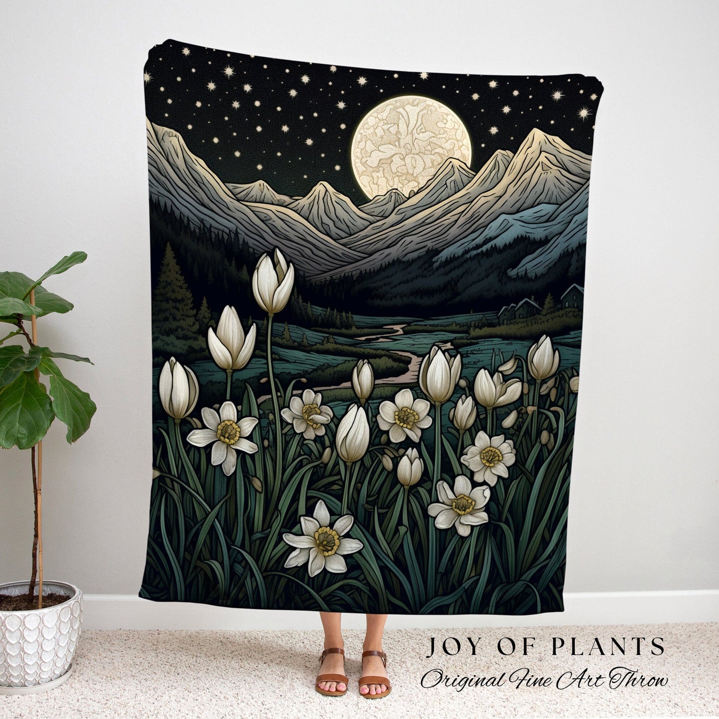 January Birth Flower Custom Gift | Woven Blanket Personalized Birth Month Flower Decor Tapestry Woven | January Snowdrop Flower Landscape |
