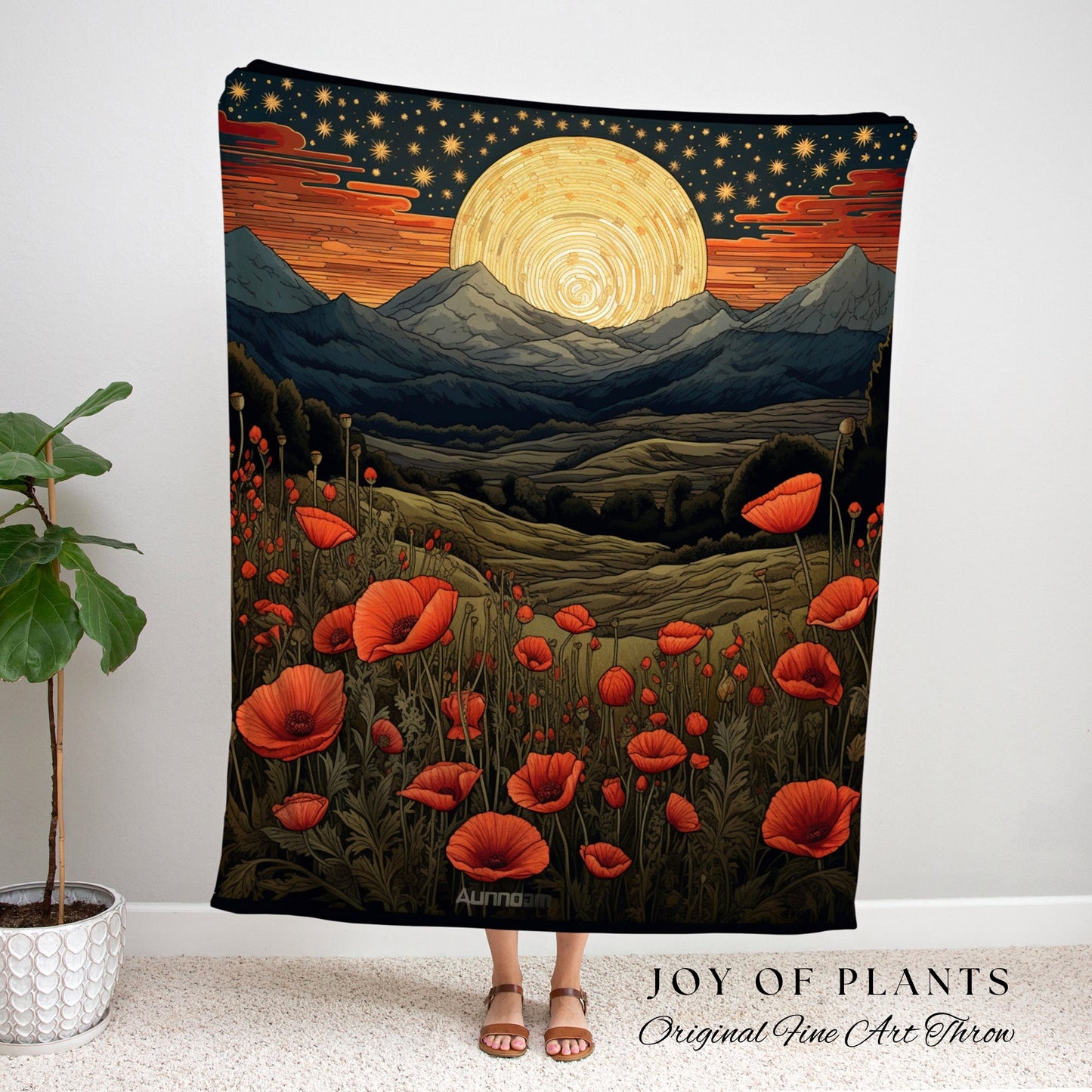 Poppy Flower August Birthday Custom Gift | Woven Blanket Personalized Birth Month Flower Tapestry | August Poppy Birth Flower Landscape Art