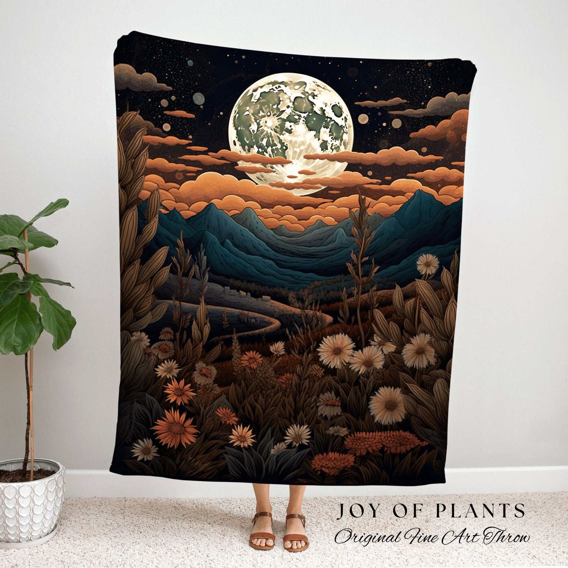 Aster Flower Birth Month Tapestry Celestial Landscape | Custom September Birthday Gift Woven Blanket Personalized Birth Flower September |