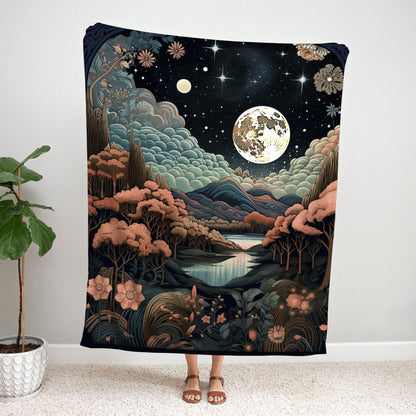 Cherry Blossom Tapestry Birth Flower Celestial Landscape Custom March Gift Woven Blanket Personalized Birth Month Flower March Birth Flower