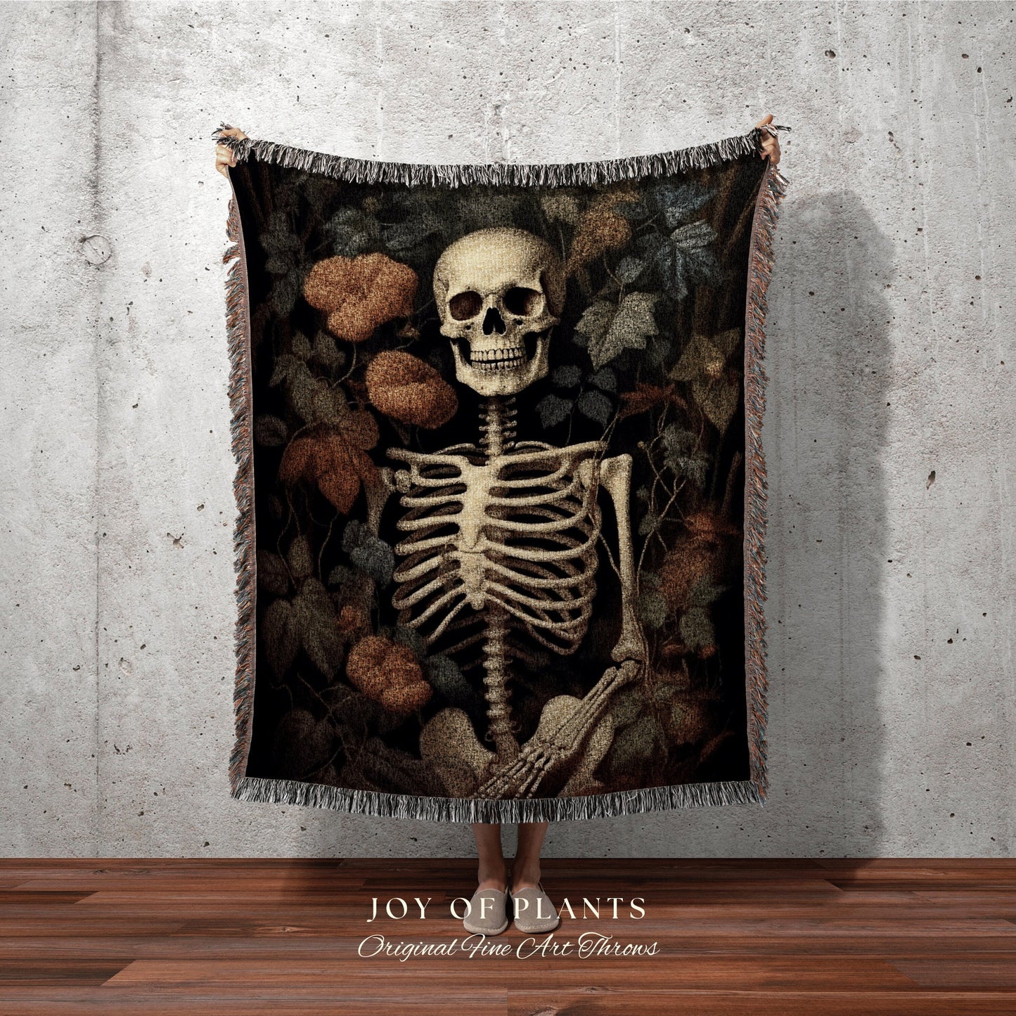 Botanical Skeleton Blanket Dark Cottagecore Decor | Skeleton Plant Lover Goth Tapestry Woven Throw Moody Botanical Art Vintage Spooky Decor