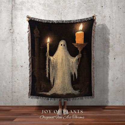 Macabre Art Tapestry Woven Throw Blanket Ghost Art | Macabre Home Decor Blanket Halloween Decor Bedroom Whimsigoth Tapestry Woven Blanket |