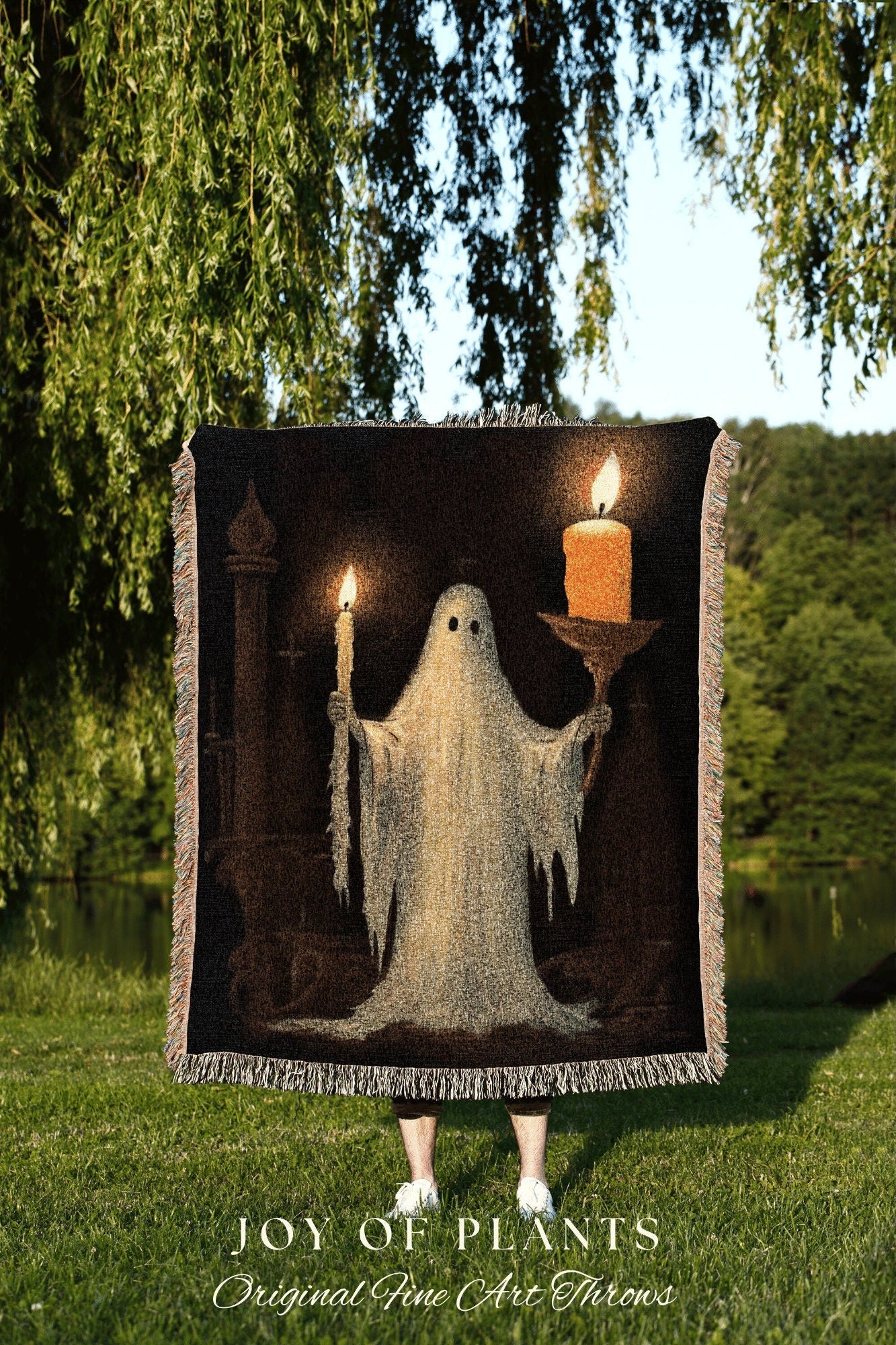 Macabre Art Tapestry Woven Throw Blanket Ghost Art | Macabre Home Decor Blanket Halloween Decor Bedroom Whimsigoth Tapestry Woven Blanket |