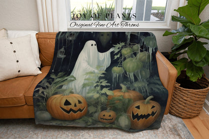 Ghost Gardening Blanket Woven Throw | Haunted Greenhouse Plant Lovers Spooky Ghost Tapestry Gift for Gardeners Cottagecore Home Decor |