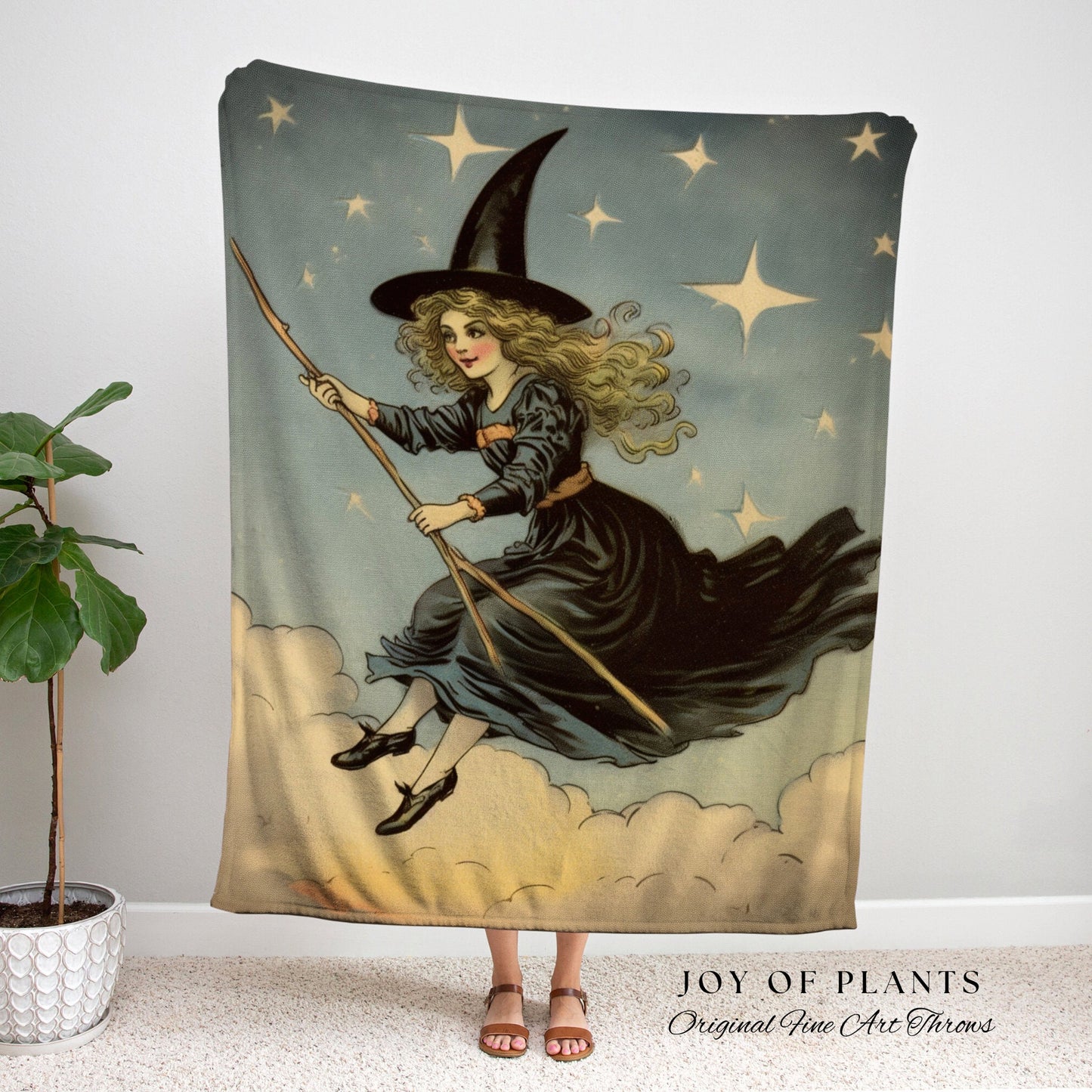 Retro Halloween Witch Decor Tapestry Woven Throw Blanket | Vintage Halloween Decor Blanket Dark Academia Decor Bedroom Witchy Decor Vintage