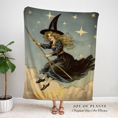 Retro Halloween Witch Decor Tapestry Woven Throw Blanket | Vintage Halloween Decor Blanket Dark Academia Decor Bedroom Witchy Decor Vintage