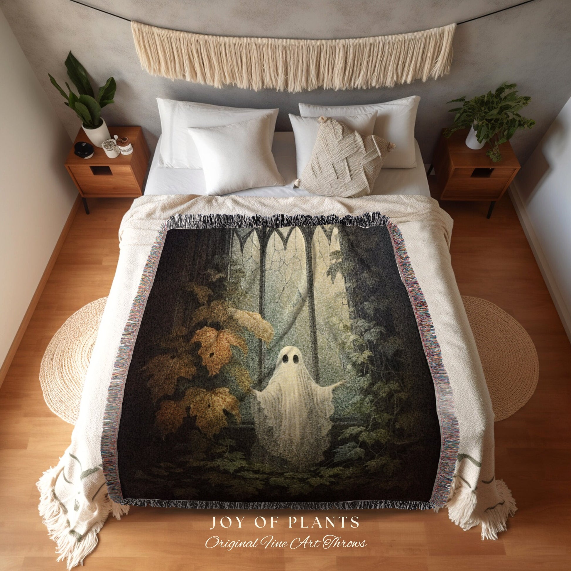 Gothic Ghost Art Tapestry Woven Throw Blanket | Spooky Ghost Blanket Dark Academia Decor Bedroom Whimsigoth Tapestry Woven Art Blanket Woven