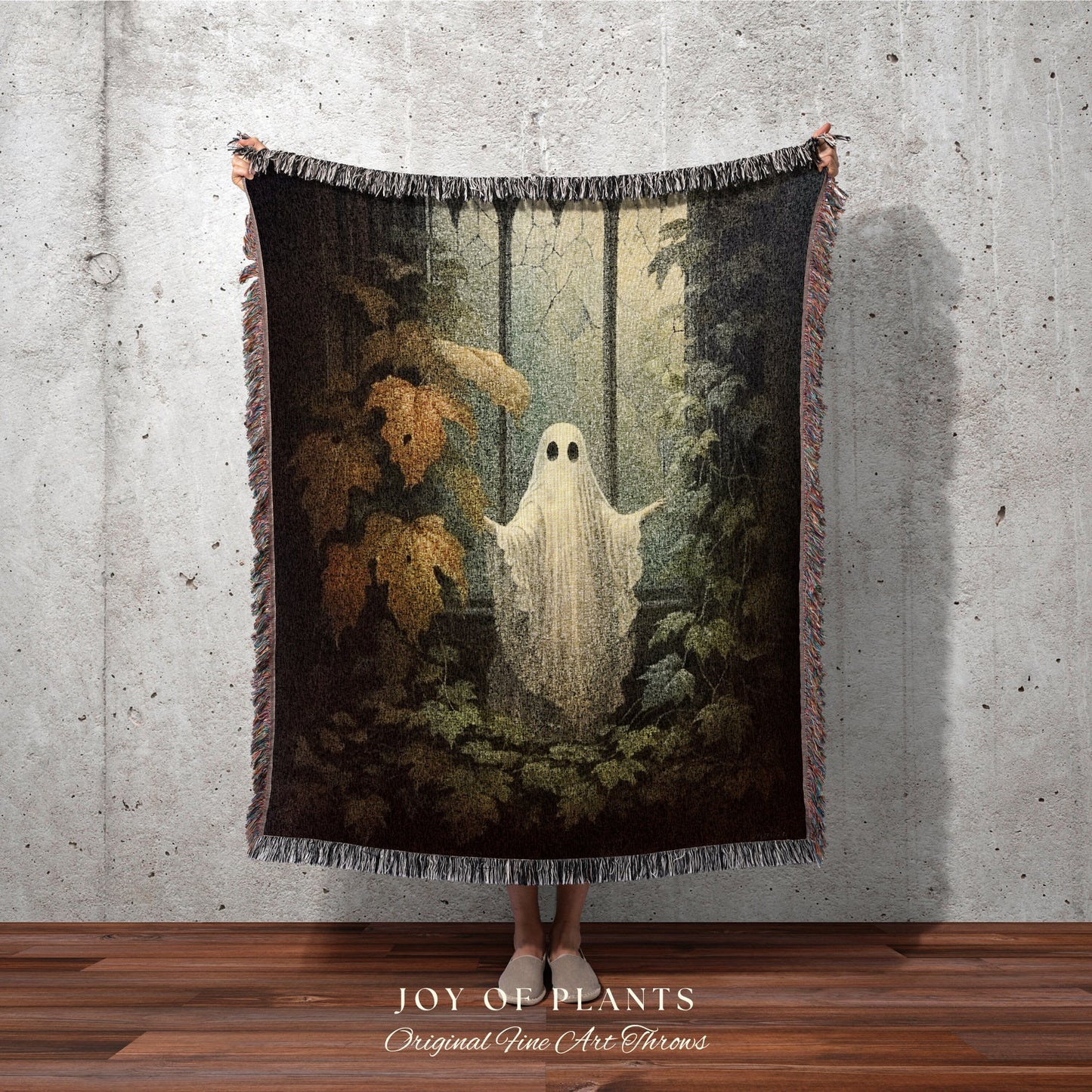 Gothic Ghost Art Tapestry Woven Throw Blanket | Spooky Ghost Blanket Dark Academia Decor Bedroom Whimsigoth Tapestry Woven Art Blanket Woven