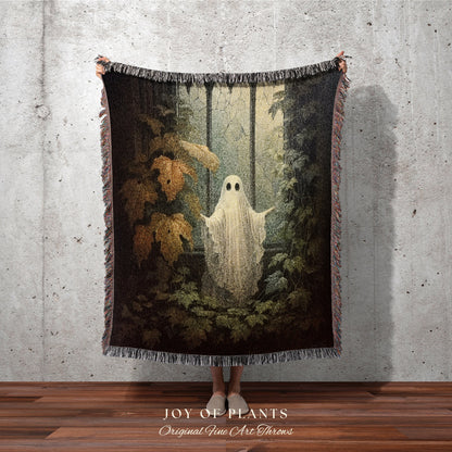 Gothic Ghost Art Tapestry Woven Throw Blanket | Spooky Ghost Blanket Dark Academia Decor Bedroom Whimsigoth Tapestry Woven Art Blanket Woven