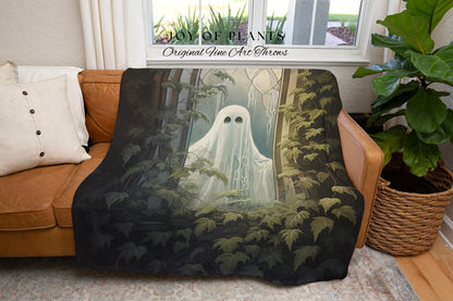 Ghost Art Tapestry Woven Throw Blanket | Macabre Home Decor Blanket Dark Academia Decor Bedroom Whimsigoth Tapestry Woven Art Blanket Woven