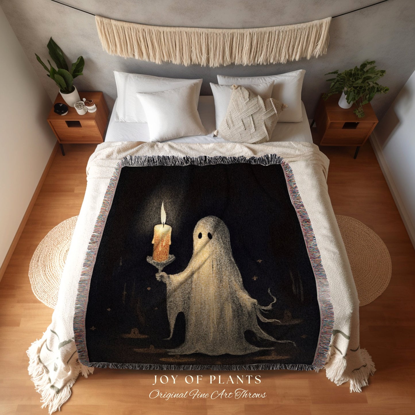 Cute Ghost Art Tapestry Woven Throw Blanket | Macabre Home Decor Blanket Halloween Decor Bedroom Whimsigoth Tapestry Woven Art Blanket Woven