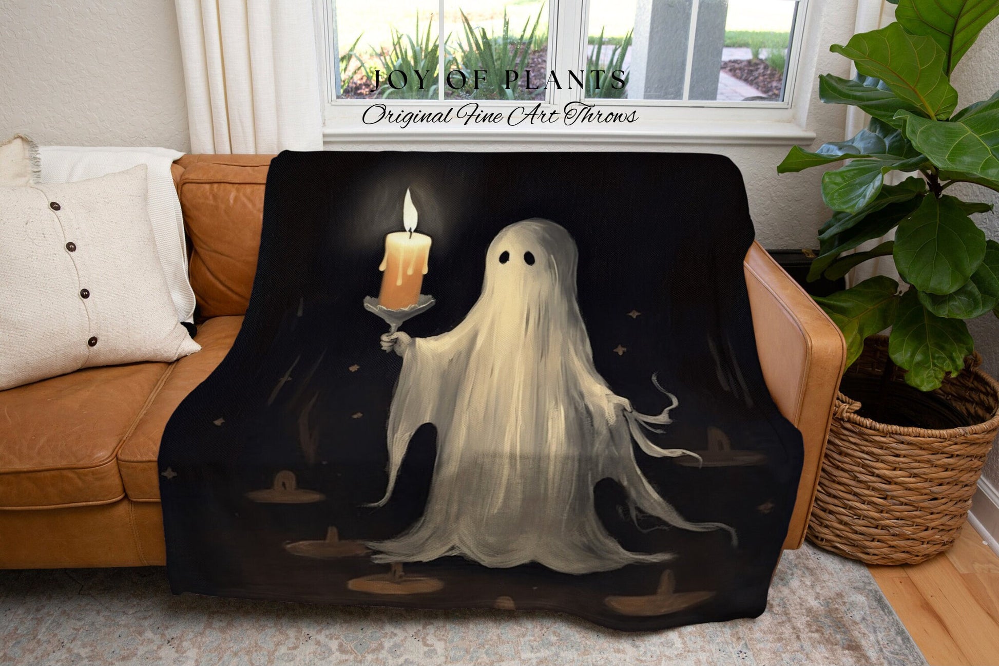 Cute Ghost Art Tapestry Woven Throw Blanket | Macabre Home Decor Blanket Halloween Decor Bedroom Whimsigoth Tapestry Woven Art Blanket Woven