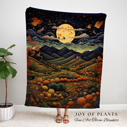 Woven Tapestry Vintage Fall Aesthetic | Pumpkin Patch Autumn Decor Vintage Floral Landscape Blanket | Woven Wall Hanging Tapestry Cozy Decor