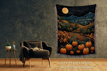 Pumpkin Patch Aesthetic Decor Blanket Woven | Pumpkin Season Autumn Decor Vintage Tapestry | Woven Wall Hanging Tapestry Cozy Art Gothic |