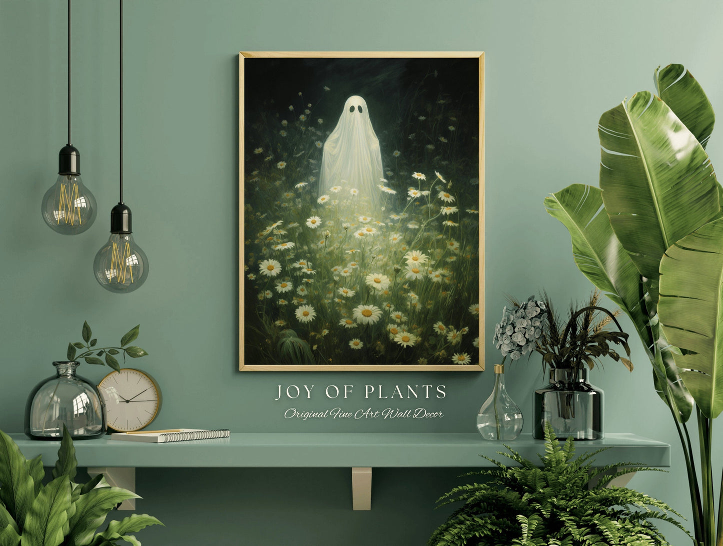 Vintage Botanical Ghost Painting Floral Wall Art | Printable Wall Art Digital Download | Spooky Cute Ghost Art Floral Wall Hanging Decor |
