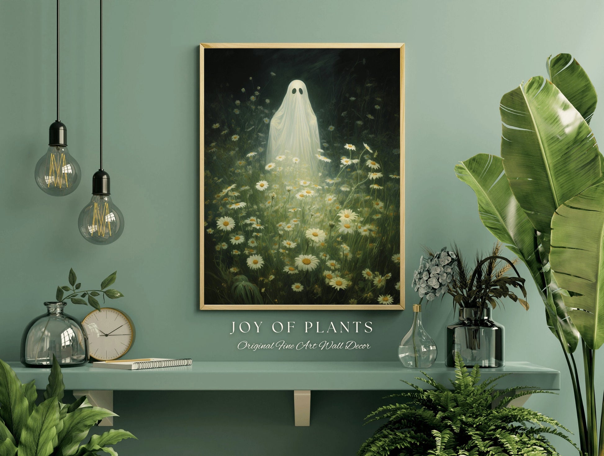 Vintage Botanical Ghost Painting Floral Wall Art | Printable Wall Art Digital Download | Spooky Cute Ghost Art Floral Wall Hanging Decor |