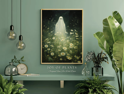 Vintage Botanical Ghost Painting Floral Wall Art | Printable Wall Art Digital Download | Spooky Cute Ghost Art Floral Wall Hanging Decor |