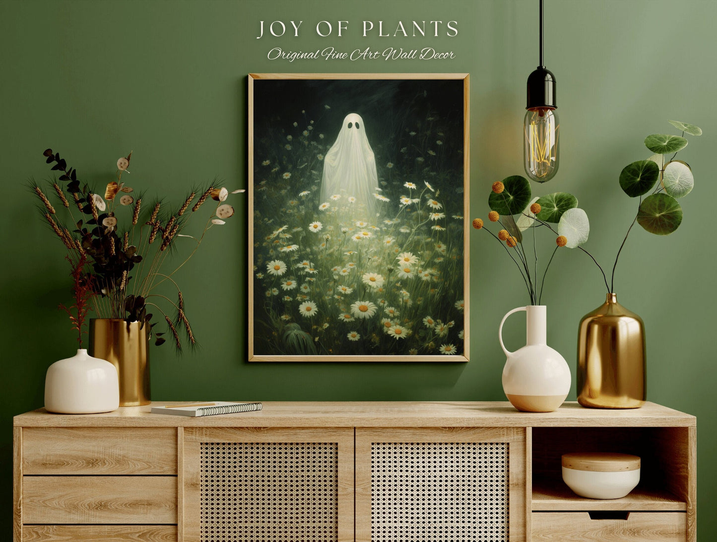 Vintage Botanical Ghost Painting Floral Wall Art | Printable Wall Art Digital Download | Spooky Cute Ghost Art Floral Wall Hanging Decor |