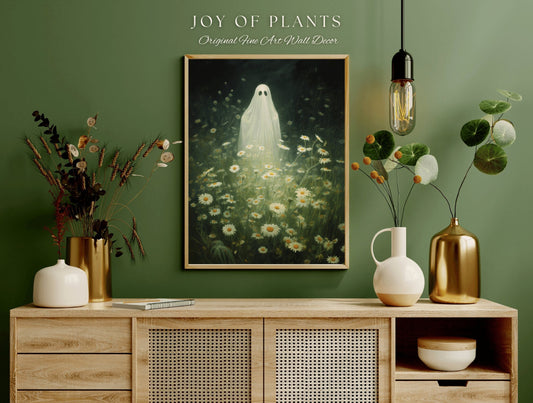 Vintage Botanical Ghost Painting Floral Wall Art | Printable Wall Art Digital Download | Spooky Cute Ghost Art Floral Wall Hanging Decor |