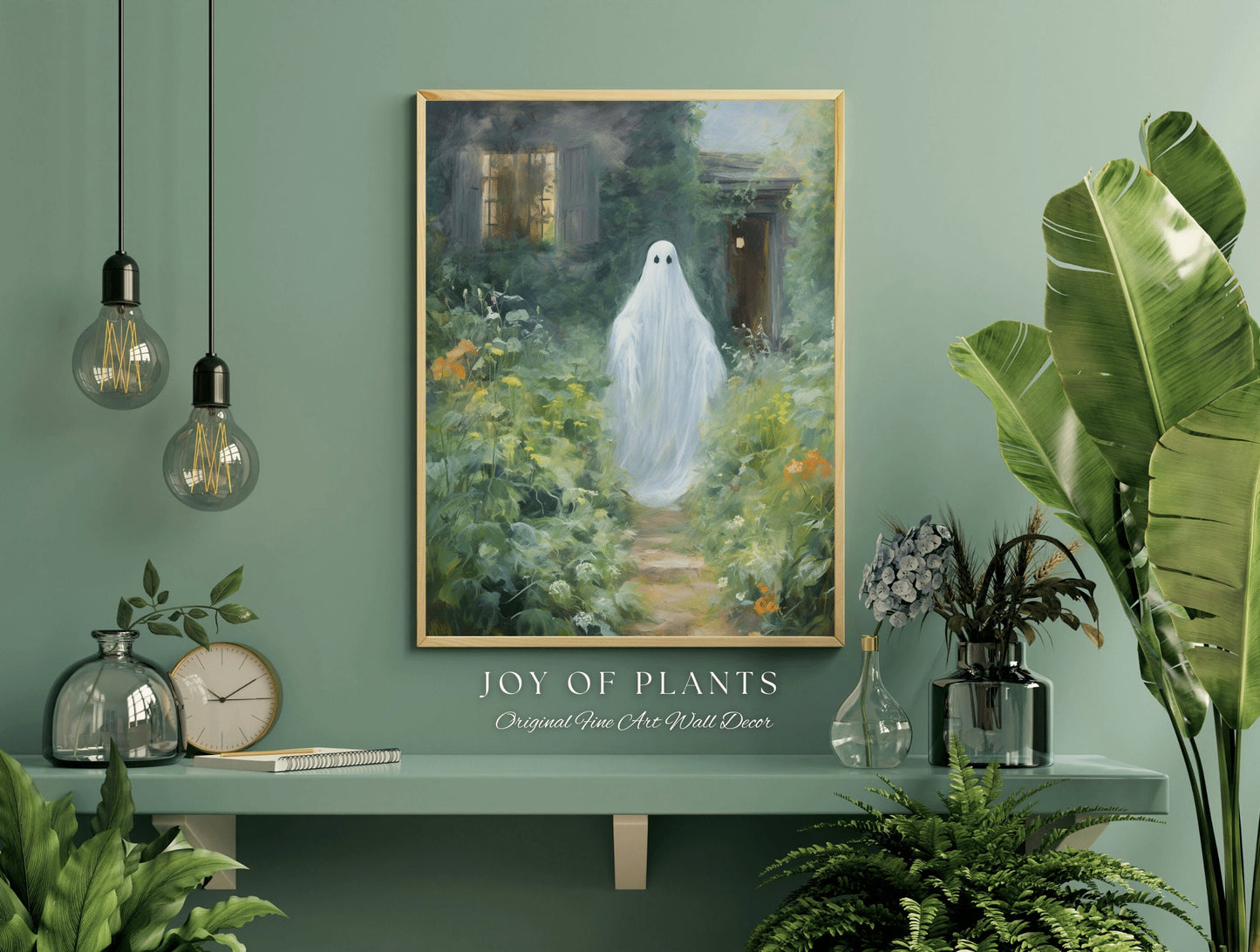 Wandering Garden Ghost Painting Botanical Wall Art | Printable Wall Art Digital Download | Spooky Cute Ghost Art Floral Wall Hanging Decor |