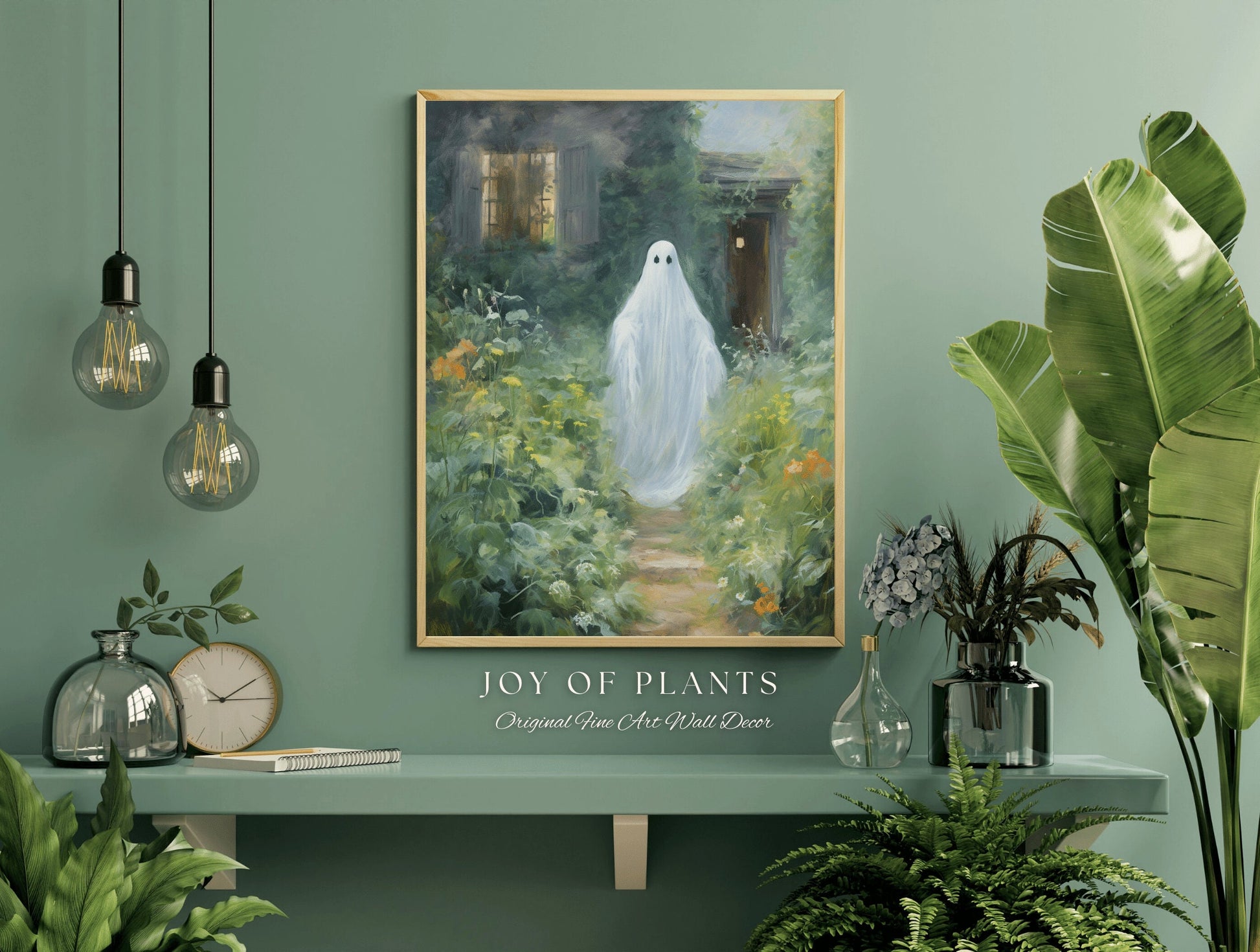 Wandering Garden Ghost Painting Botanical Wall Art | Printable Wall Art Digital Download | Spooky Cute Ghost Art Floral Wall Hanging Decor |