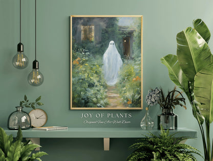 Wandering Garden Ghost Painting Botanical Wall Art | Printable Wall Art Digital Download | Spooky Cute Ghost Art Floral Wall Hanging Decor |