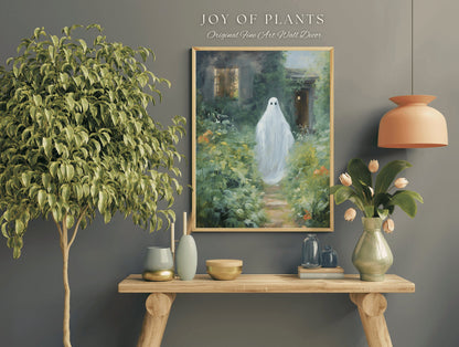 Wandering Garden Ghost Painting Botanical Wall Art | Printable Wall Art Digital Download | Spooky Cute Ghost Art Floral Wall Hanging Decor |