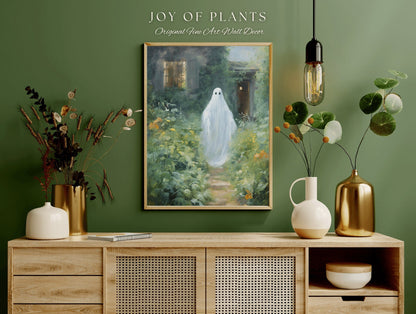 Wandering Garden Ghost Painting Botanical Wall Art | Printable Wall Art Digital Download | Spooky Cute Ghost Art Floral Wall Hanging Decor |
