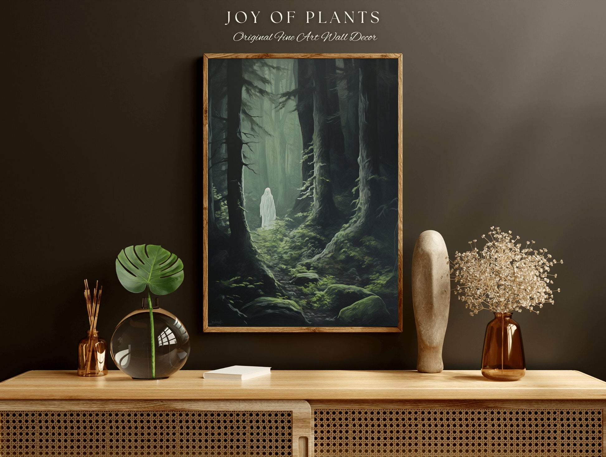 Moody Landscape Mossy Forest Ghost Painting Spooky Wall Art | Printable Wall Art Digital Download | Dark Cottagecore Decor Gothic Ghost Art