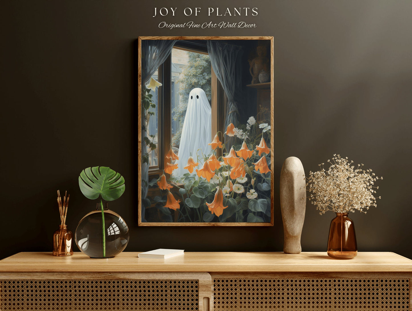 Pastel Flower Ghost Painting Floral Wall Art | Printable Wall Art Digital Download | Spooky Cute Ghost Art Floral Wall Hanging Decor Floral